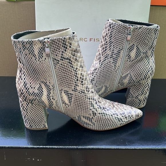 Marc Fisher Women Medium Snakeskin Pointed Ankle Boots, Brown/Black - Picture 8 of 8